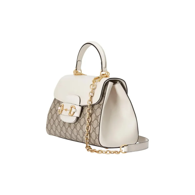 GUCCI Horsebit 1955 Supreme Canvas With Leather Trim Shoulder Bag Crossbody Bag Handbag Medium Size Women's White/Ebony-3