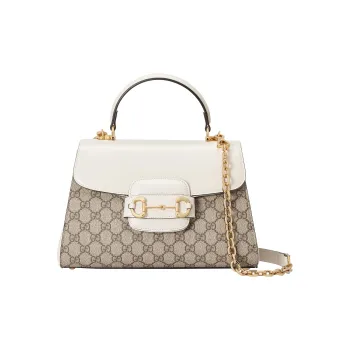GUCCI Horsebit 1955 Supreme Canvas With Leather Trim Shoulder Bag Crossbody Bag Handbag Medium Size Women's White/Ebony
