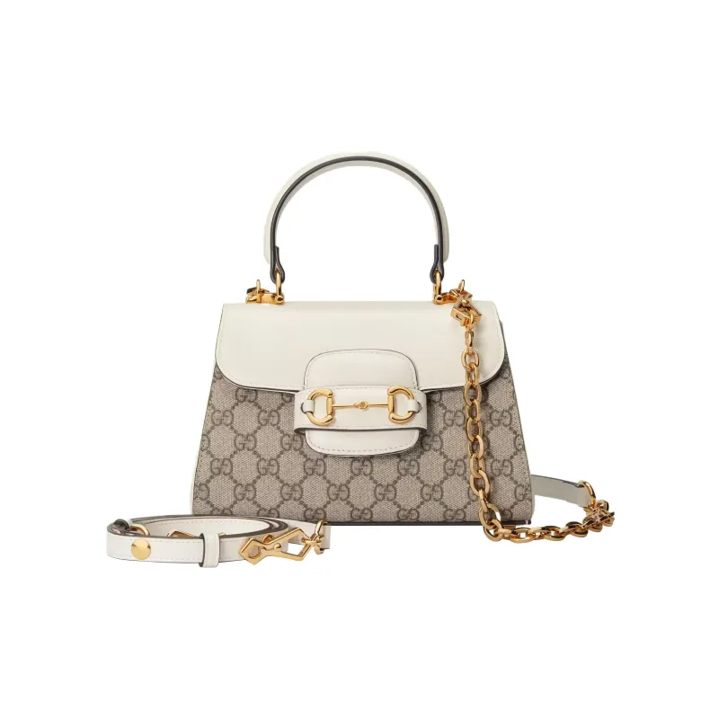GUCCI Horsebit 1955 Canvas With Leather Shoulder Bag Crossbody Bag Handbag Mini Women's White/Ebony-1