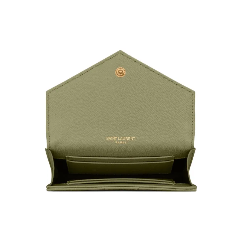 SAINT LAURENT CASSANDRE Cow Leather Envelope Bag Wallets Small Size Women's Light Gray Green-3