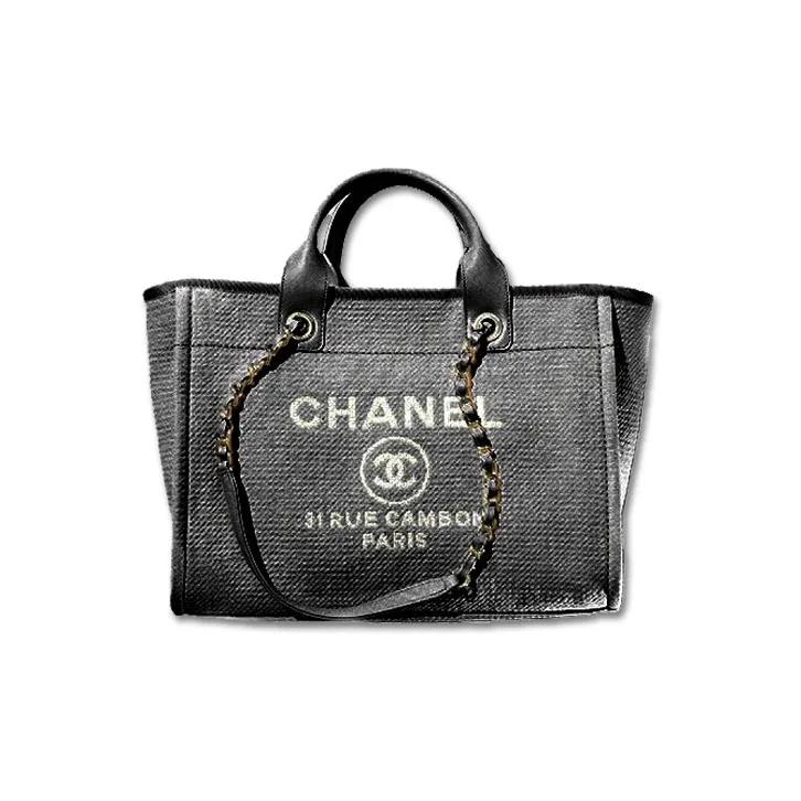 CHANEL Fabric Beach Bag, Tote Bag, Shopping Bag, Shoulder Bag, Crossbody Bag, Handbag Medium Size Women's Gray White-0