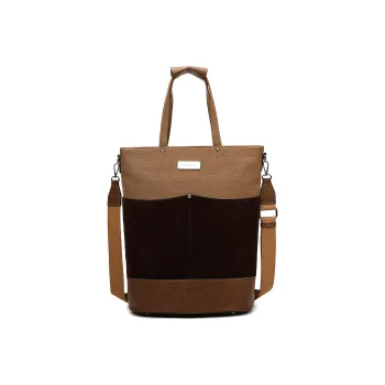 Slazenger PU Bonded Canvas Bucket Bag Shoulder Bag Tote Handbag Medium Size Unisex Light Brown Multicolor