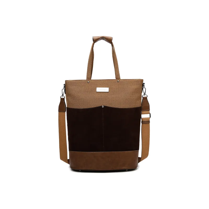 Slazenger PU Bonded Canvas Bucket Bag Shoulder Bag Tote Handbag Medium Size Unisex Light Brown Multicolor-0