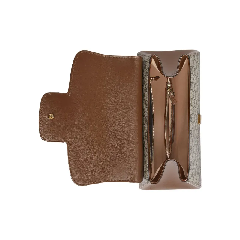 GUCCI Horsebit 1955 Supreme Canvas With Leather Trim Shoulder Bag Crossbody Bag Handbag Medium Size Women's Brown/Ebony-7