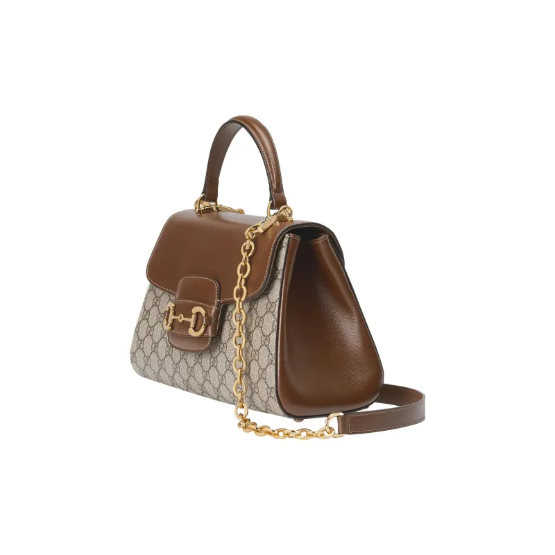 GUCCI Horsebit 1955 Supreme Canvas With Leather Trim Shoulder Bag Crossbody Bag Handbag Medium Size Women's Brown/Ebony-3
