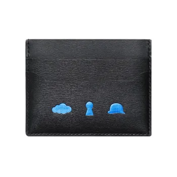 Delvau Magritte Smooth And Elegant Box Calf Calfskin Card Holder Men's Black