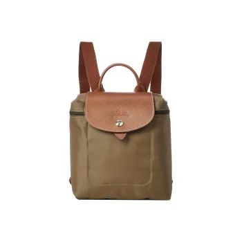 LONGCHAMP Le Pliage Nylon Canvas Backpack Small Size Unisex Army Green/Brown