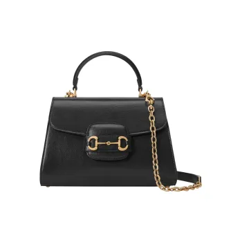 GUCCI Horsebit 1955 Leather Shoulder Bag Crossbody Bag Handbag Medium Size Women's Black