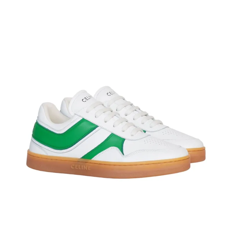 CELINE Trainer Low Top Stylish Skateboarding Shoes Women's White Green-3