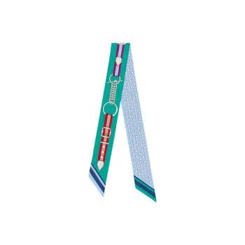 HERMES Twilly Mulberry Silk Scarves Women's Sky Blue/Green/Peach Pink