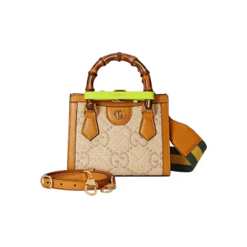GUCCI Diana Raffia With Leather Tote Bag Shopping Bag Shoulder Bag Crossbody Bag Handbag Mini Women's Beige