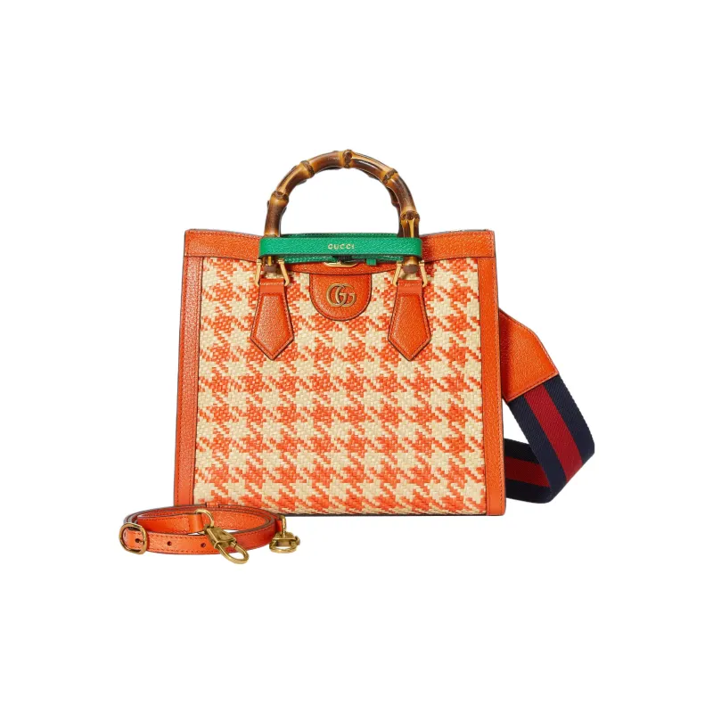 GUCCI Diana Leather Trim Tote Bag Shopping Bag Shoulder Bag Crossbody Bag Handbag Small Size Women's Orange-2