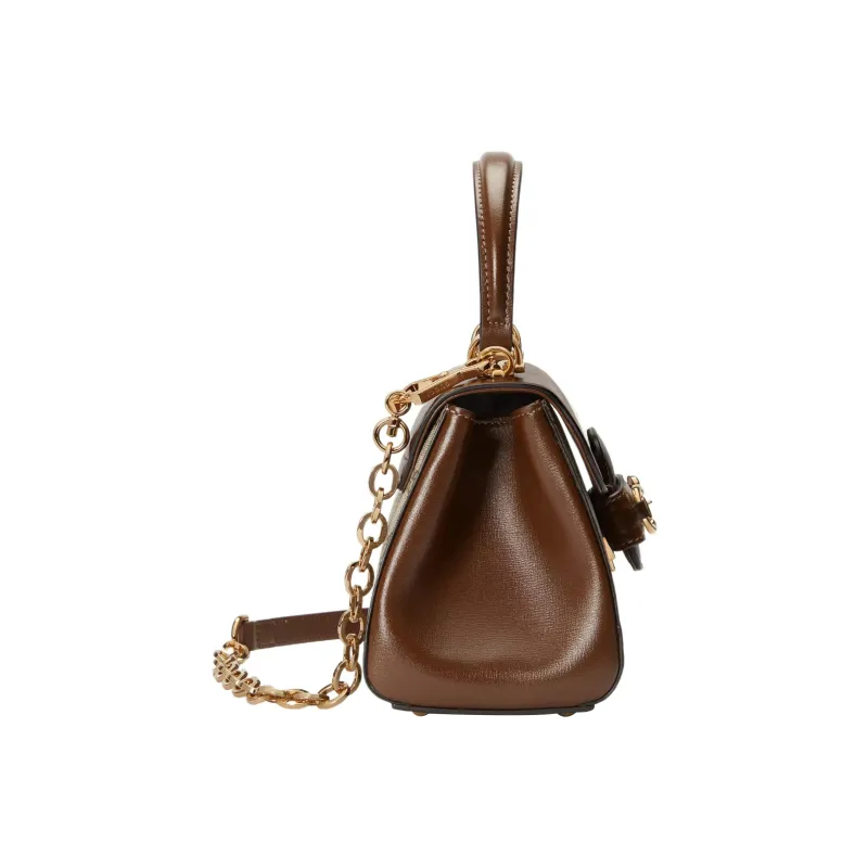 GUCCI Horsebit 1955 Canvas With Leather Shoulder Bag, Crossbody Bag, Handbag Mini Women's Brown/Ebony-3