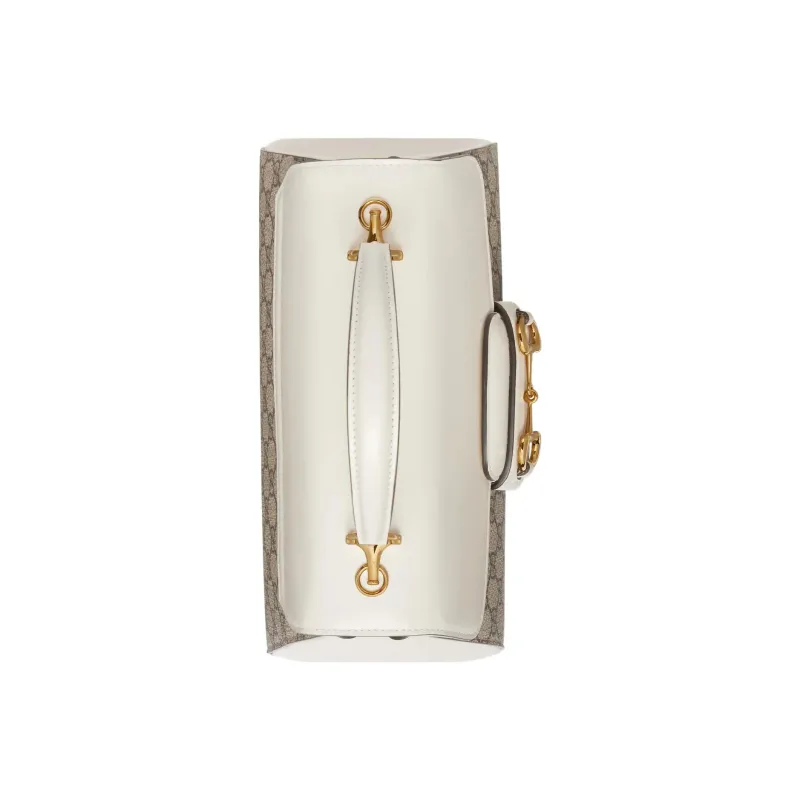 GUCCI Horsebit 1955 Supreme Canvas With Leather Trim Shoulder Bag Crossbody Bag Handbag Medium Size Women's White/Ebony-5