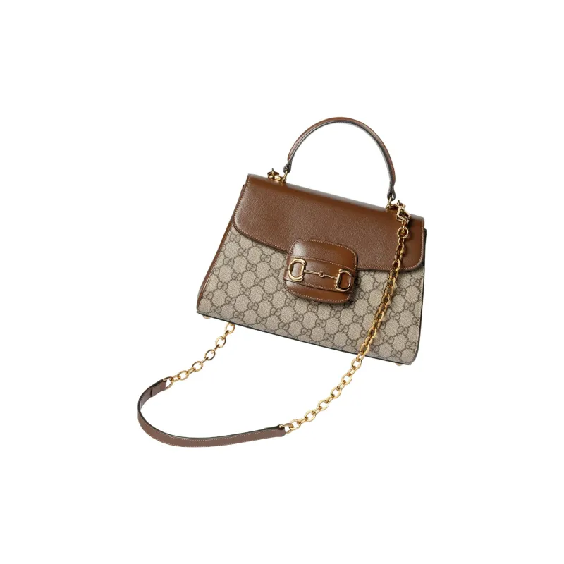 GUCCI Horsebit 1955 Supreme Canvas With Leather Trim Shoulder Bag Crossbody Bag Handbag Medium Size Women's Brown/Ebony-5