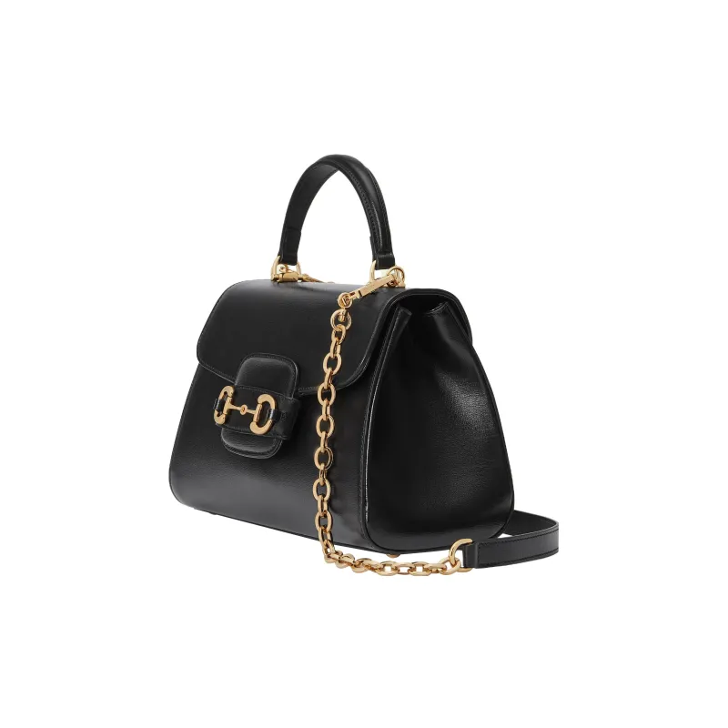 GUCCI Horsebit 1955 Leather Shoulder Bag Crossbody Bag Handbag Medium Size Women's Black-3