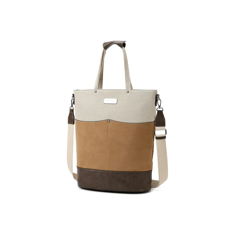 Slazenger Canvas Bucket Bag Tote Bag Shopping Bag Shoulder Bag Handbag Medium Size Unisex Apricot Brown Multicolor-1