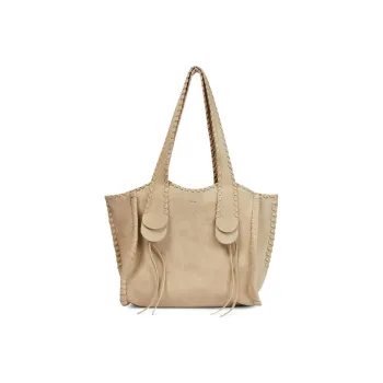 Chloe Mony Suede Patchwork Calfskin Handbag Shoulder Bag Medium Size Women's Beige