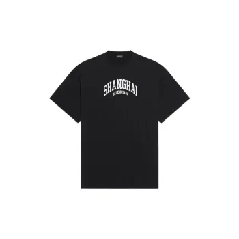 Balenciaga Letter Print Crew Neck Pullover Short-Sleeved T-Shirt Loose Fit Style Men's Black