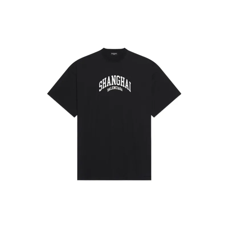 Balenciaga Letter Print Crew Neck Pullover Short-Sleeved T-Shirt Loose Fit Style Men's Black-0