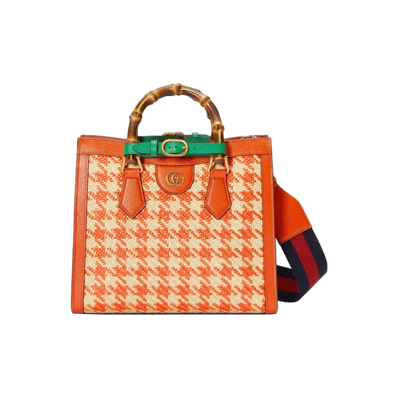 GUCCI Diana Leather Trim Tote Bag Shopping Bag Shoulder Bag Crossbody Bag Handbag Small Size Women's Orange-1