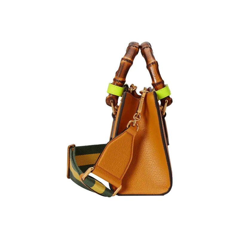 GUCCI Diana Raffia With Leather Tote Bag Shopping Bag Shoulder Bag Crossbody Bag Handbag Mini Women's Beige-3