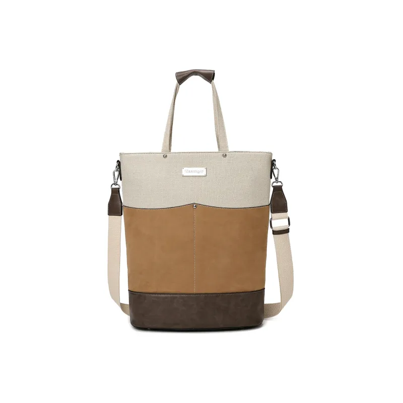 Slazenger Canvas Bucket Bag Tote Bag Shopping Bag Shoulder Bag Handbag Medium Size Unisex Apricot Brown Multicolor-0