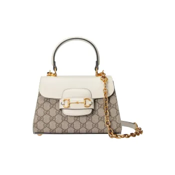 GUCCI Horsebit 1955 Canvas With Leather Shoulder Bag Crossbody Bag Handbag Mini Women's White/Ebony