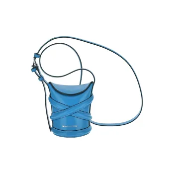 Alexander McQueen THE CURVE BAG Smooth Cow Leather Bucket Bag, Shoulder Bag, Crossbody Bag Mini Women's Cerulean