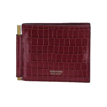 TOM FORD Embossed Leather Double Fold Wallet Men's Burgundy