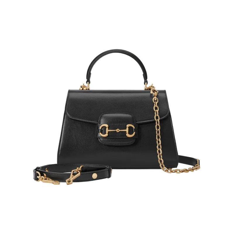 GUCCI Horsebit 1955 Leather Shoulder Bag Crossbody Bag Handbag Medium Size Women's Black-1