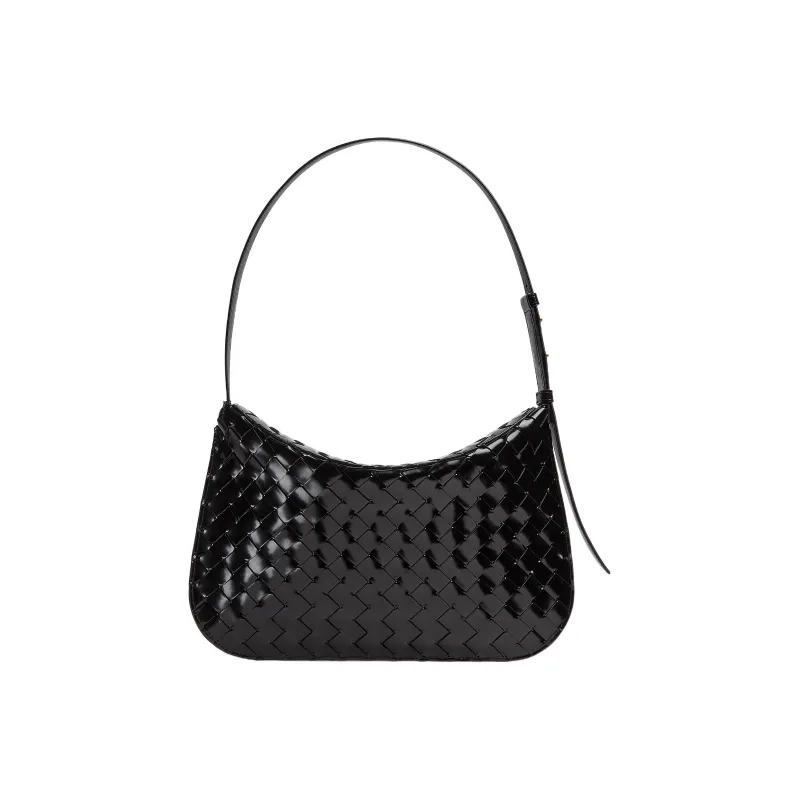 Bottega Veneta FLAP Cow Leather Crescent Bag Pochette Handbag, Shoulder Bag Women's Black-4