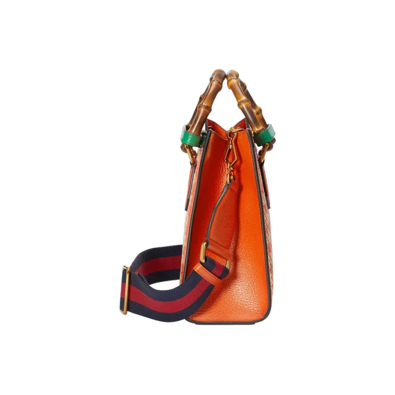 GUCCI Diana Leather Trim Tote Bag Shopping Bag Shoulder Bag Crossbody Bag Handbag Small Size Women's Orange-4