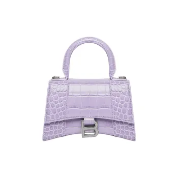 Balenciaga Hourglass Top Handle Xs Crocodile Embossed Lilac