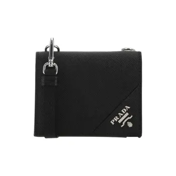 PRADA Saffiano Leather Crossbody Card Clip Card Holder Wallet Women's Black
