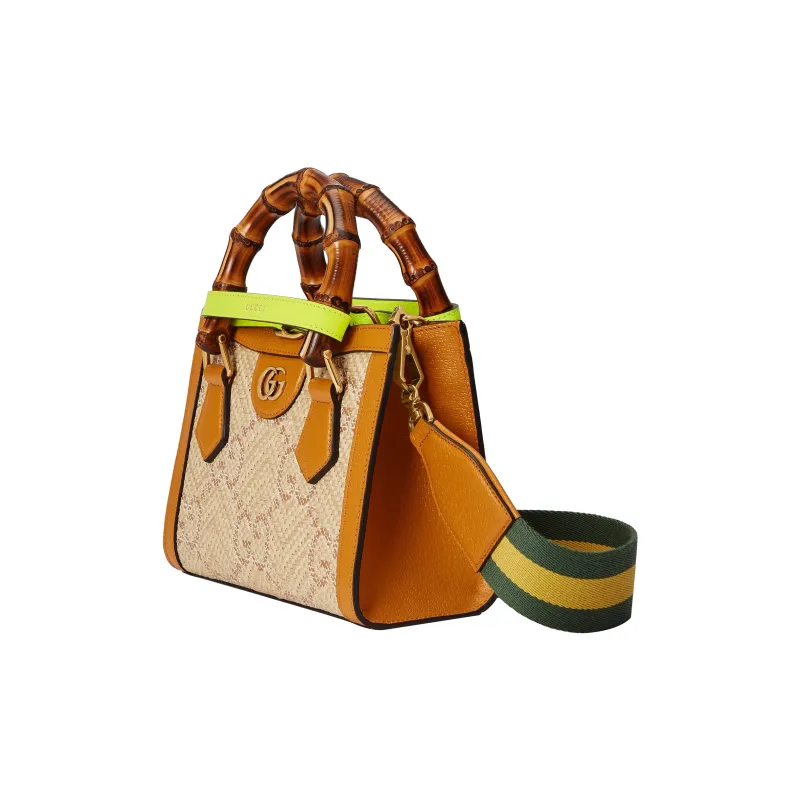 GUCCI Diana Raffia With Leather Tote Bag Shopping Bag Shoulder Bag Crossbody Bag Handbag Mini Women's Beige-2