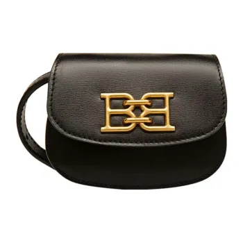 BALLY Emblem Cow Leather Fanny Pack Handheld Shoulder Bag Crossbody Bag Mini Women's Black