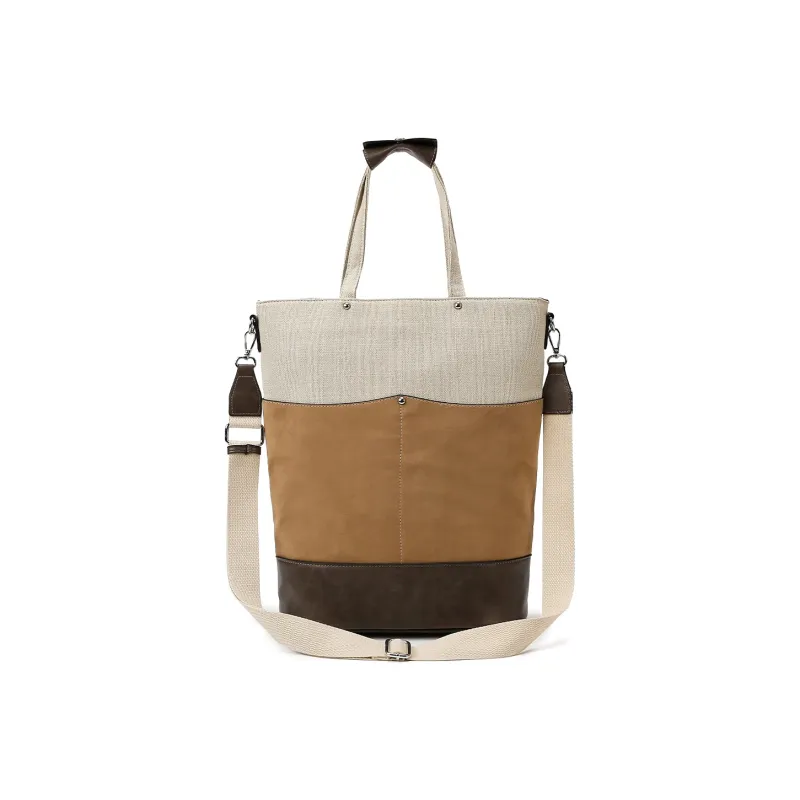 Slazenger Canvas Bucket Bag Tote Bag Shopping Bag Shoulder Bag Handbag Medium Size Unisex Apricot Brown Multicolor-3