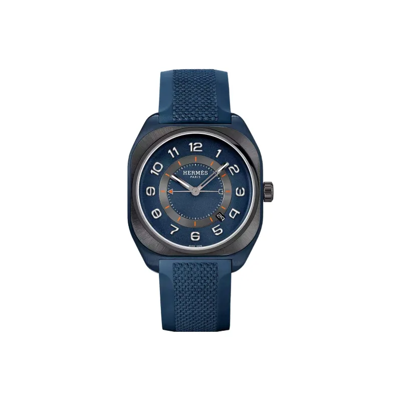 HERMES H08 Collection Wrist Watch Automatic Mechanical Movement Rubber Strap Blue Dial Men's W056950WW00-0
