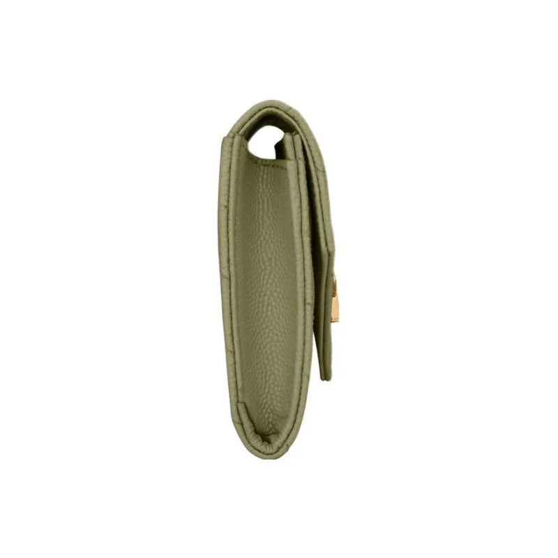 SAINT LAURENT CASSANDRE Cow Leather Envelope Bag Wallets Small Size Women's Light Gray Green-2