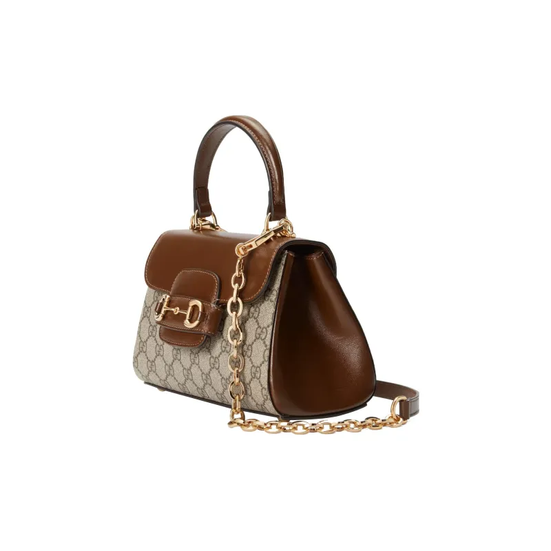 GUCCI Horsebit 1955 Canvas With Leather Shoulder Bag, Crossbody Bag, Handbag Mini Women's Brown/Ebony-2