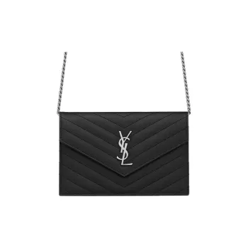 SAINT LAURENT CASSANDRE Calfskin Envelope Bag Wallets Shoulder Bag Crossbody Bag Regular Women's Black