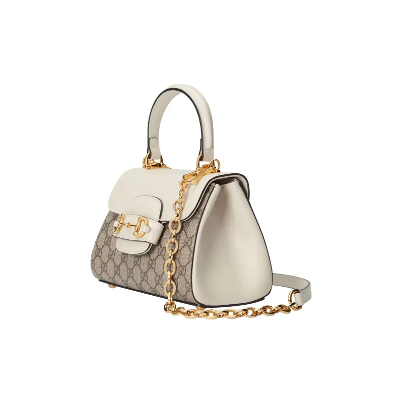 GUCCI Horsebit 1955 Canvas With Leather Shoulder Bag Crossbody Bag Handbag Mini Women's White/Ebony-2