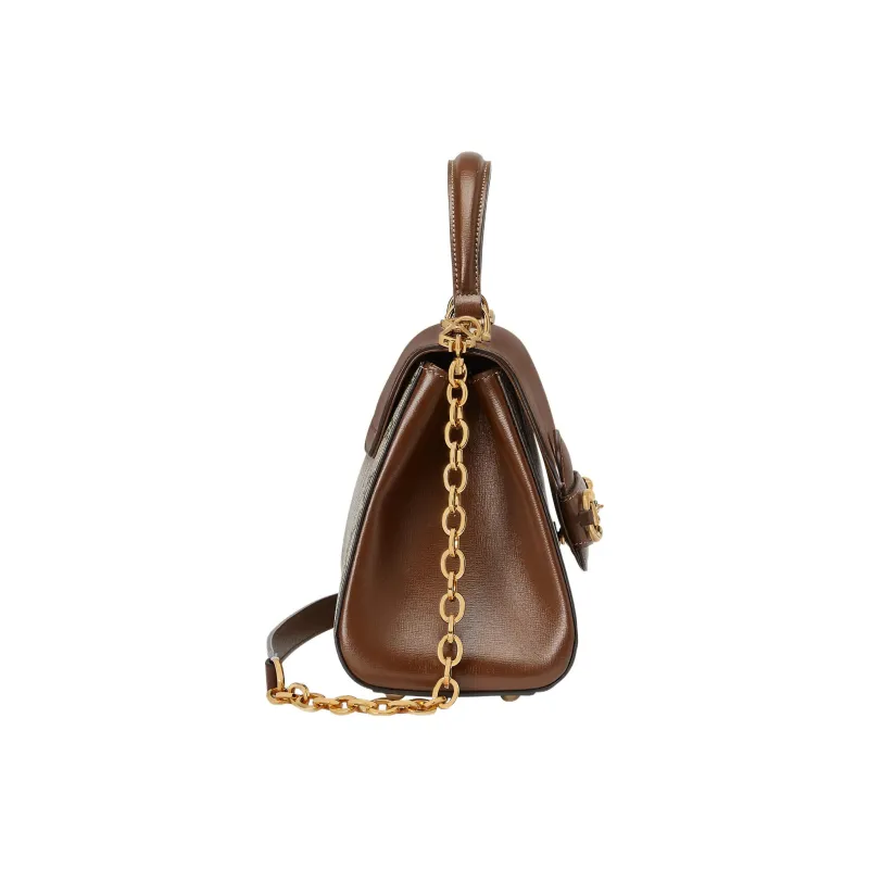 GUCCI Horsebit 1955 Supreme Canvas With Leather Trim Shoulder Bag Crossbody Bag Handbag Medium Size Women's Brown/Ebony-4