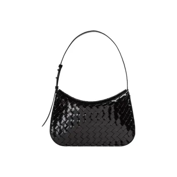 Bottega Veneta FLAP Cow Leather Crescent Bag Pochette Handbag, Shoulder Bag Women's Black