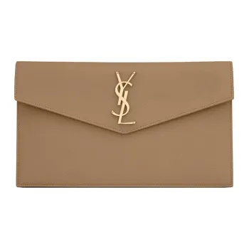 SAINT LAURENT UPTOWN Cow Leather Envelope Bag Clutches Women's Taupe