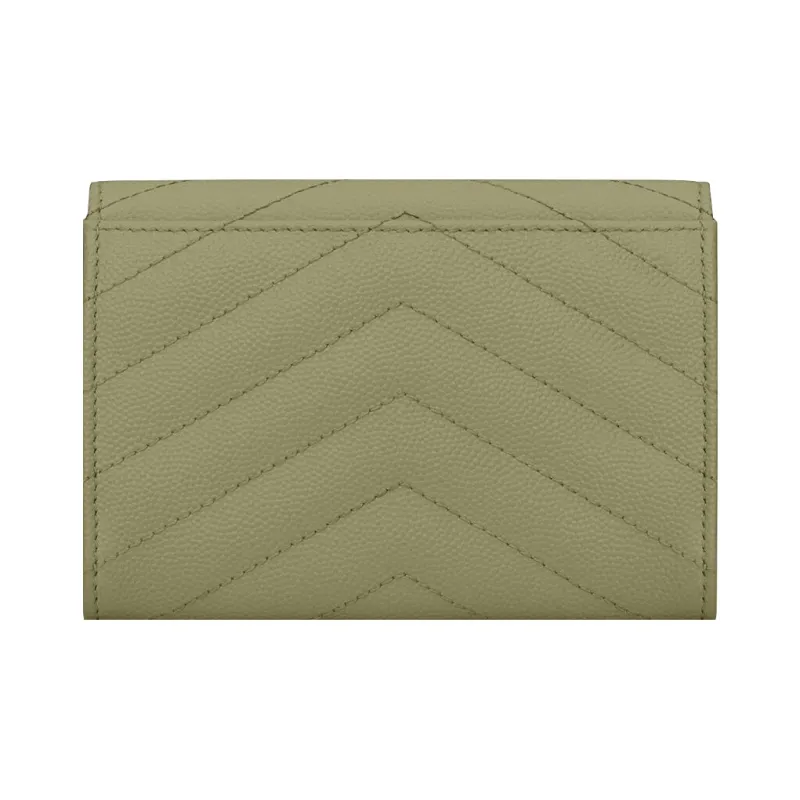 SAINT LAURENT CASSANDRE Cow Leather Envelope Bag Wallets Small Size Women's Light Gray Green-1