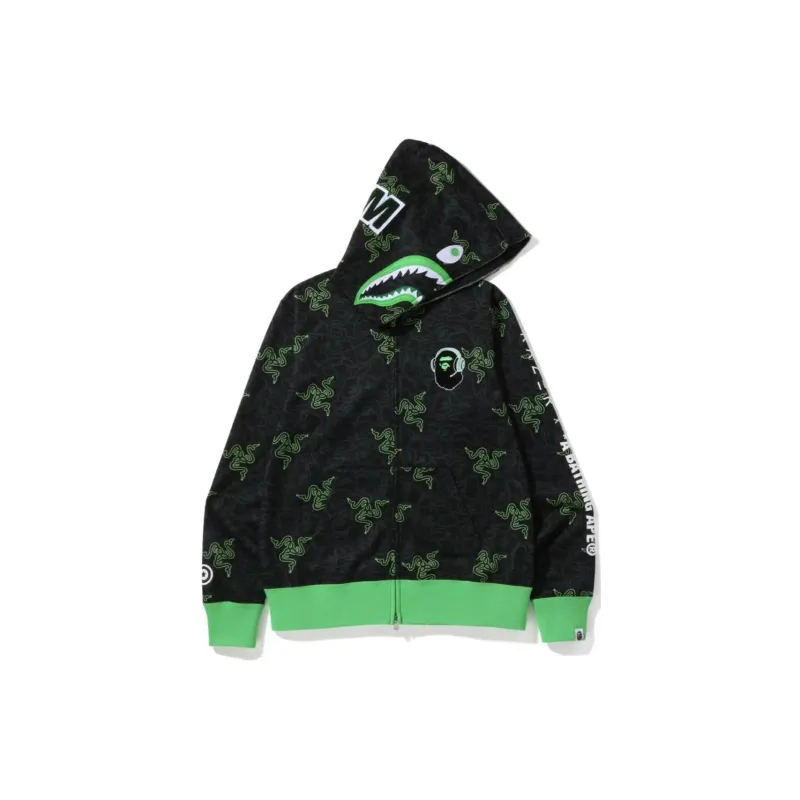 A BATHING APE X Razer Neon Camo Shark Full Zip Hoodie S - POIZON