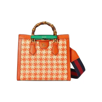 GUCCI Diana Leather Trim Tote Bag Shopping Bag Shoulder Bag Crossbody Bag Handbag Small Size Women's Orange