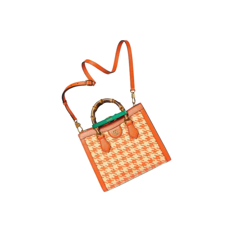 GUCCI Diana Leather Trim Tote Bag Shopping Bag Shoulder Bag Crossbody Bag Handbag Small Size Women's Orange-9